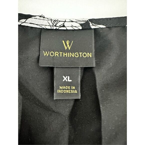 WORTHINGTON BOHEMIAN WRAP DRESS BLACK WHITE  FLUTTER SLEEVES TIE BELT SIZE XL - Picture 15 of 16